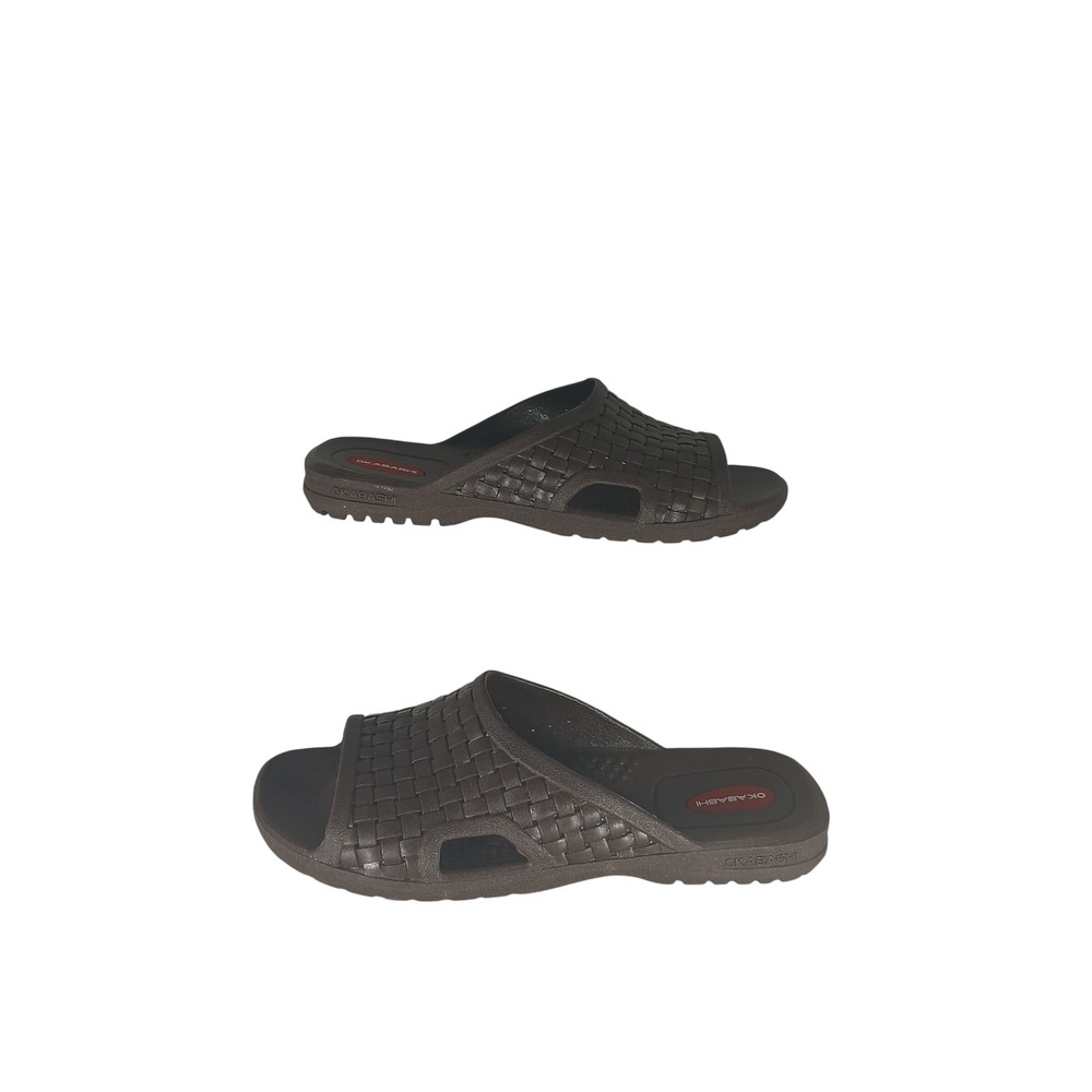 Okabashi Slide Sandals Size L Brown Basketweave Comfort Ergonomic Made in USA
